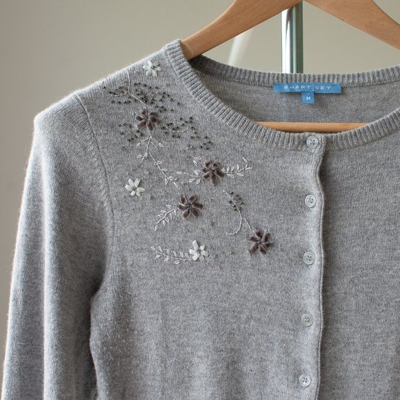 Cashmere and angora MED Grey cardigan - Picture 1 of 12